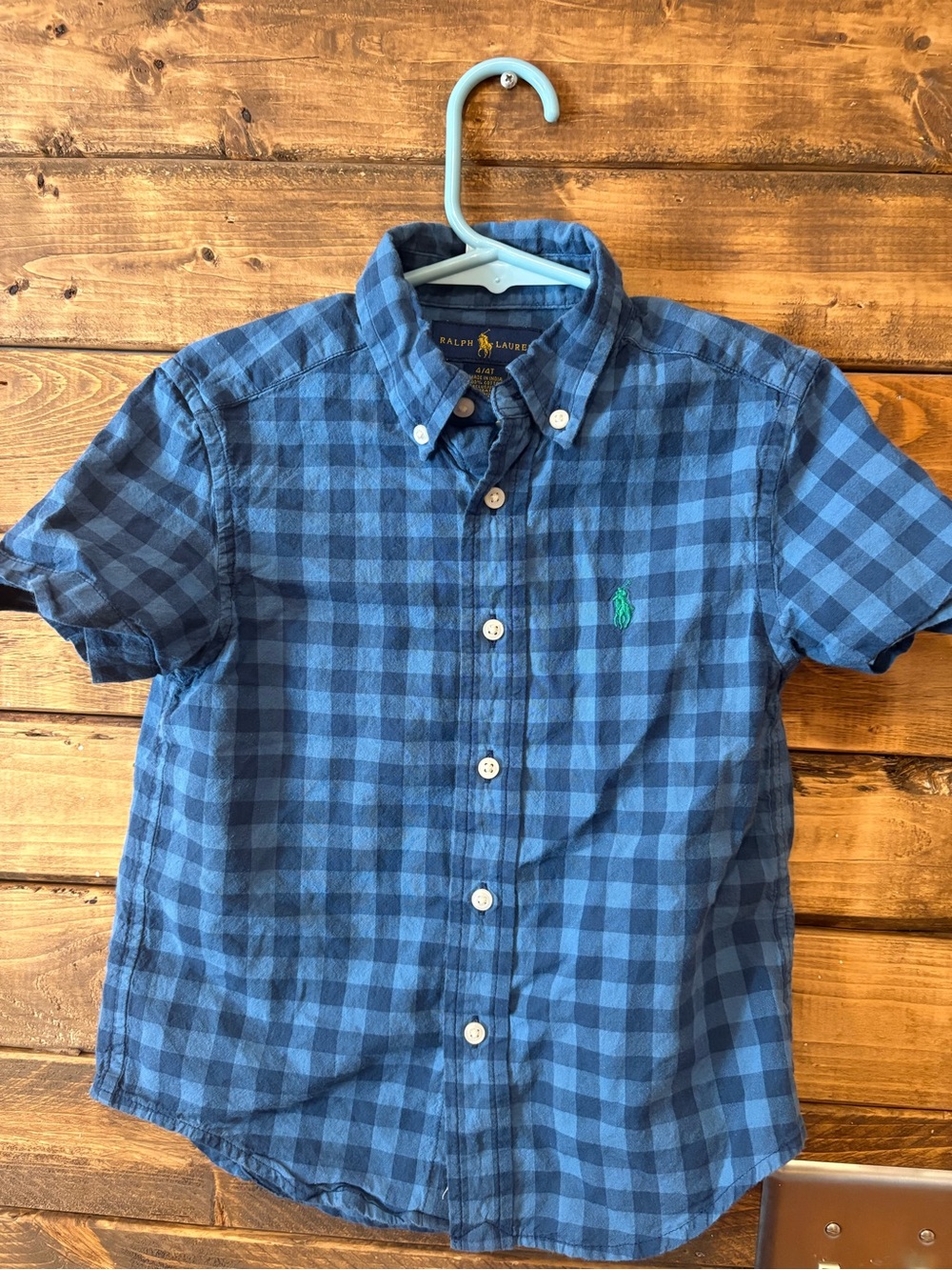 Ralph Lauren Boys Blue Gingham Short-Sleeve Button-Down Plaid Shirt 4 4T